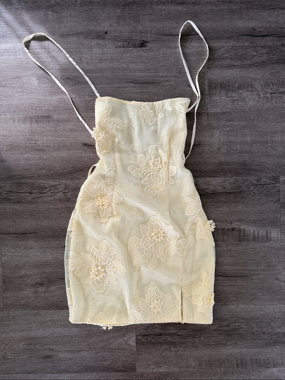 Lulu's Lemon Floral Lace Mesh Mini Dress